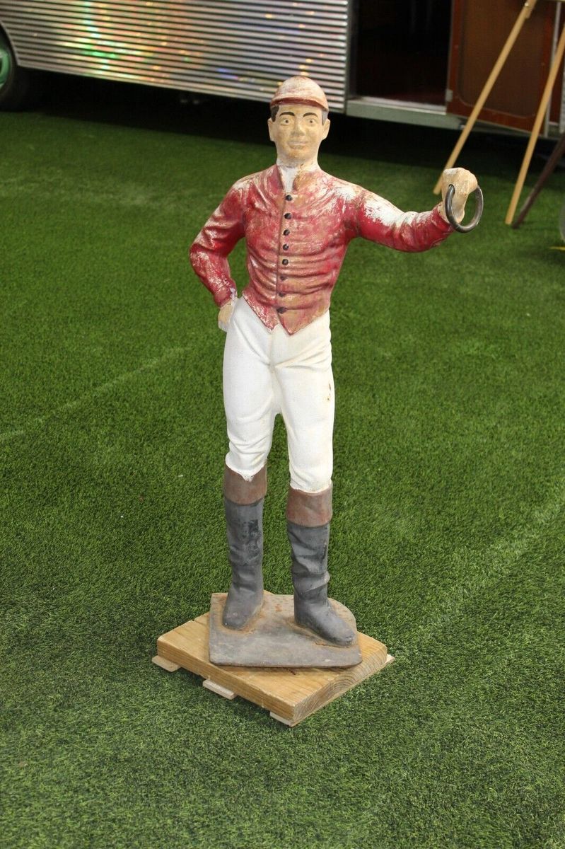 Equestrian Red Cast Iron English Lawn Jockey Statue ''cavalier spirit''